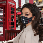 Designer Inspired Tartan Plaid Reusable Face Mask - Navy Blue/Black