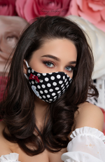 Polka Dots Ladies Face Mask Covering  - Black/White