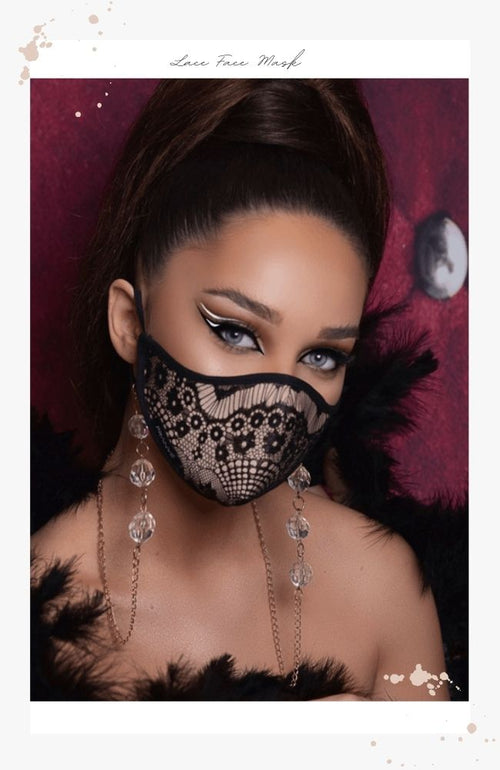 luxury beige and black lace  face mask for women