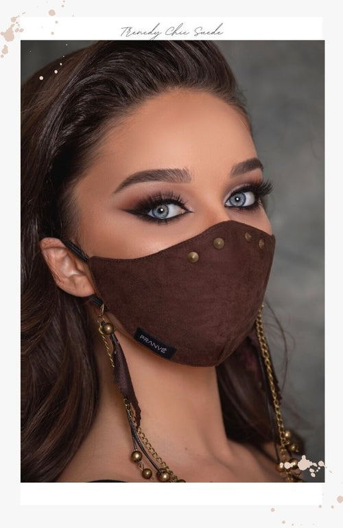 Reusable dark brown suede face masks for women