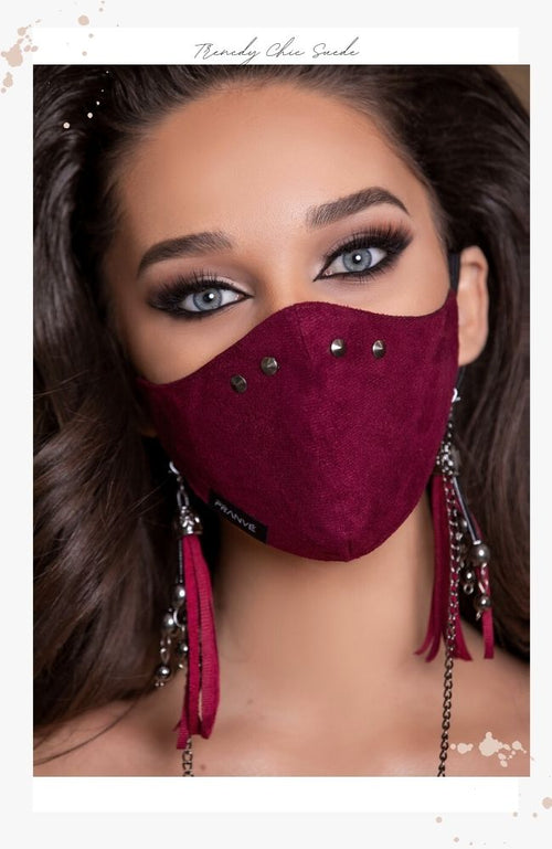 reusable burgundy suede face mask for women