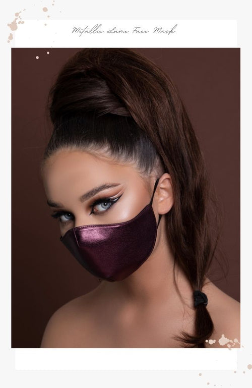 burgundy metalic lame face mask for women