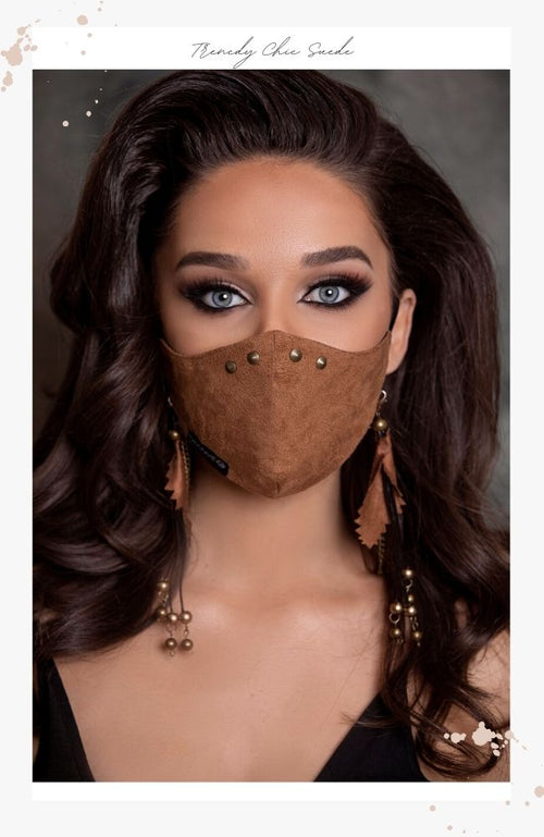 reusable camel suede face mask for women
