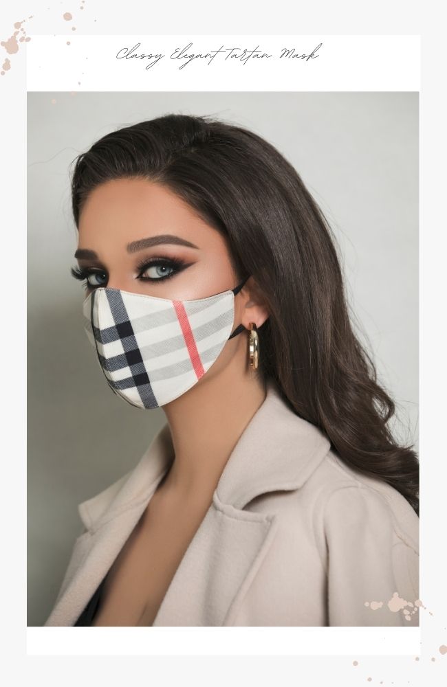 designer ivory tartan plaid face mask for women