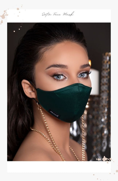 couture emerald green satin face mask for women