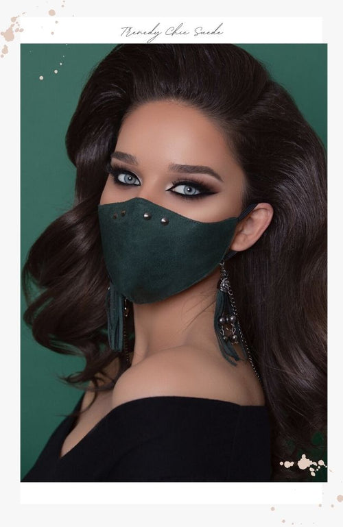 Reusable emerald green suede face mask for women