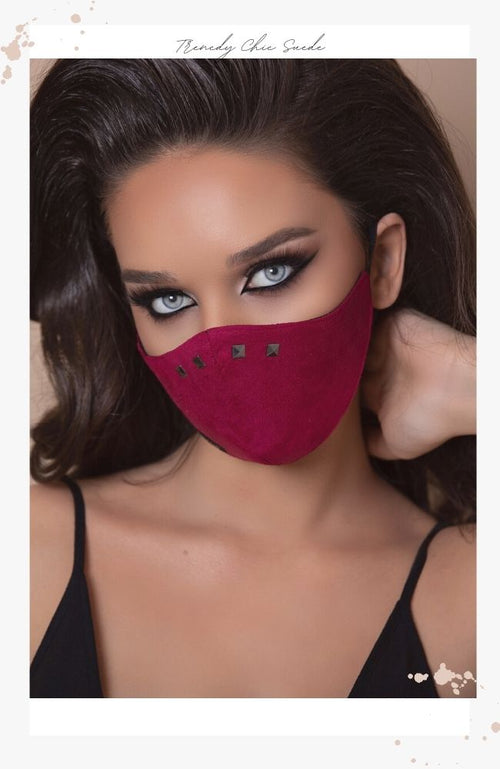 Reusable fuschia suede face mask for women