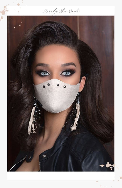Reusable ivory suede mask for women