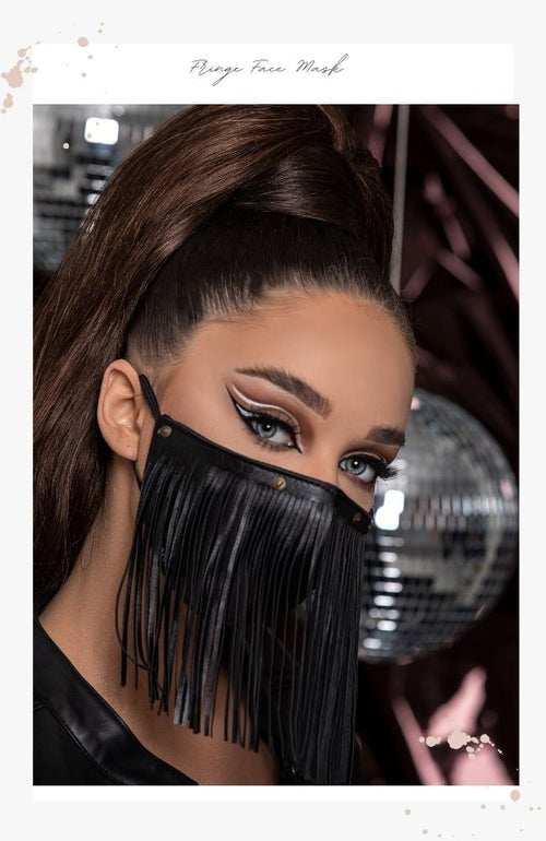 leather fringe face mask for women