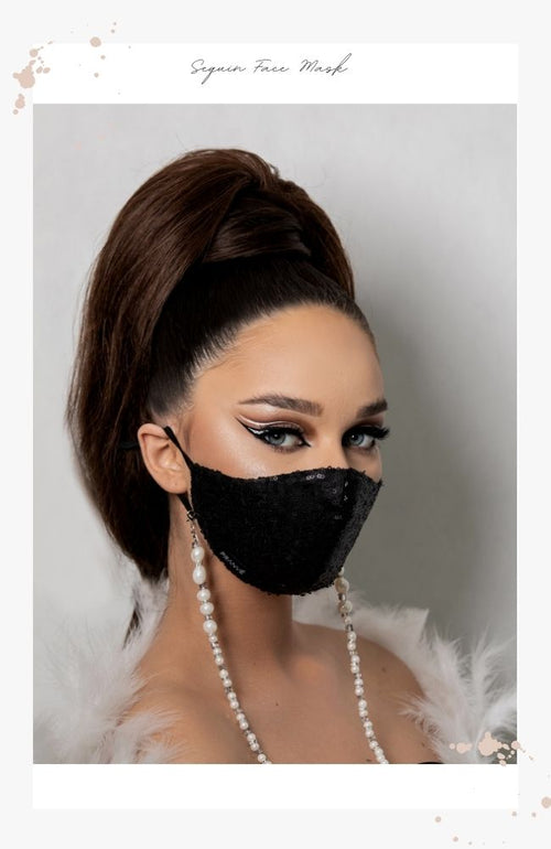 matte black sequin face mask for women