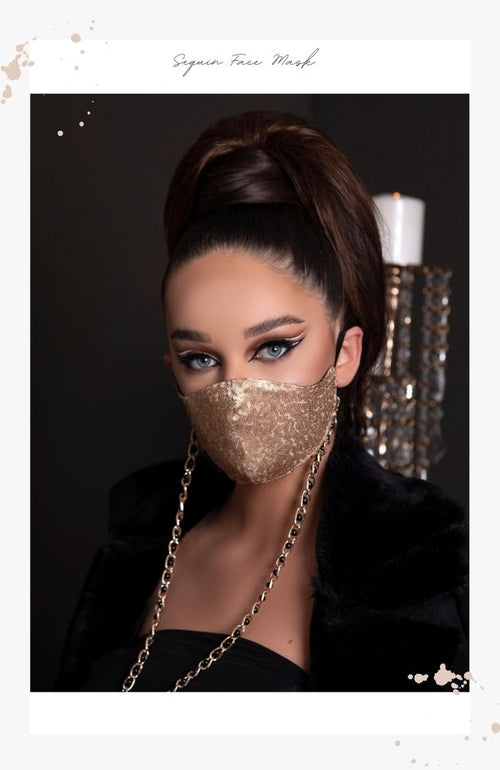 Matte gold sequin face mask for women