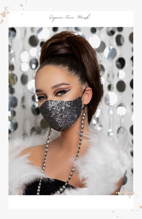 matte silver sequin face mask for women