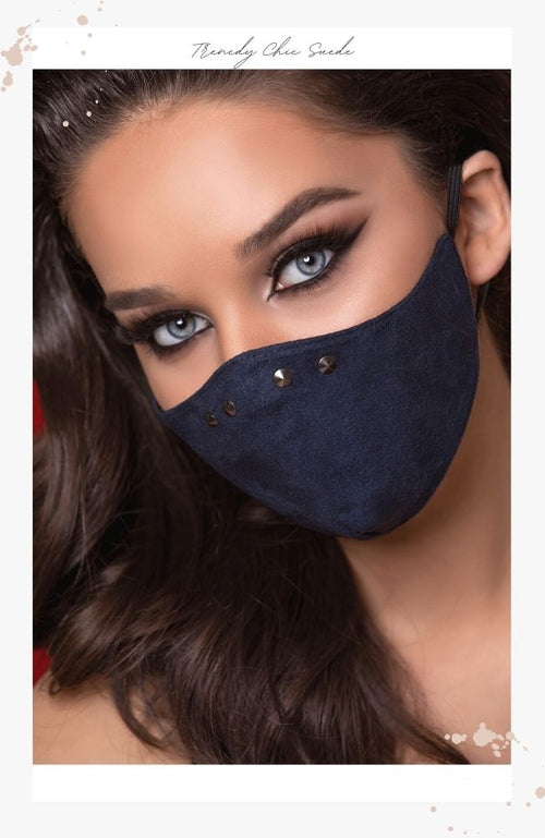 Reusable navy blue suede mask