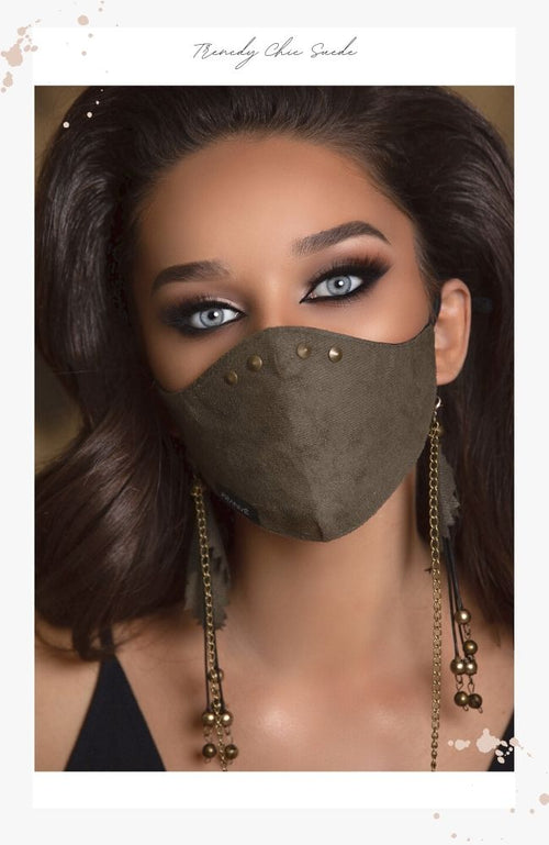 Reusable olive green suede face mask