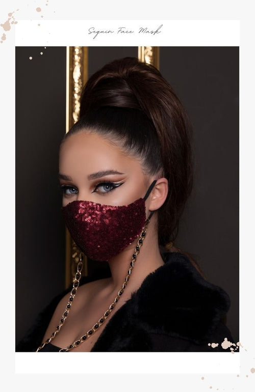 matte red sequin face mask for women