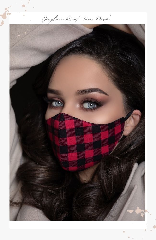 Red and black buffalo plaid face mask for women