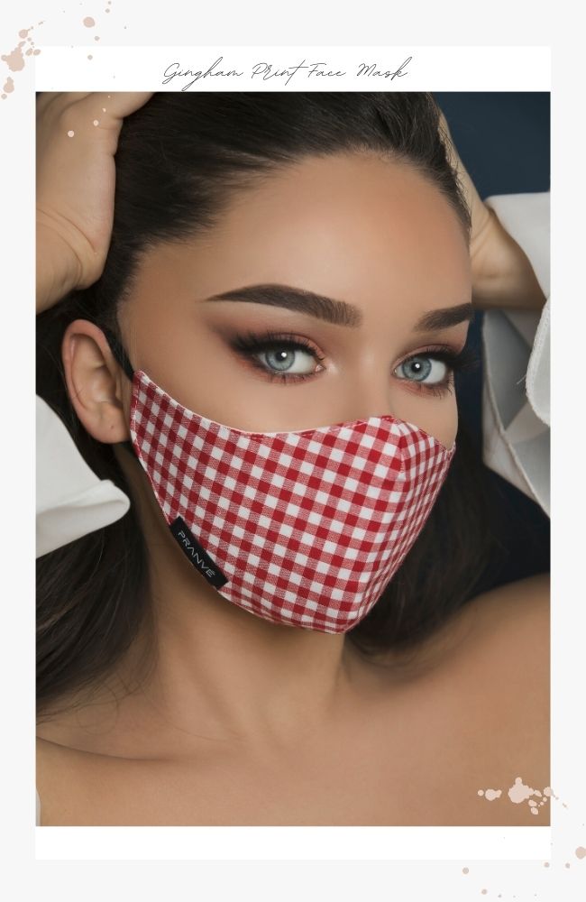 Red and white gingham face mask for women