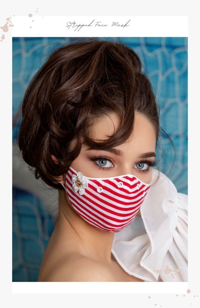 red and white stripe face mask for women