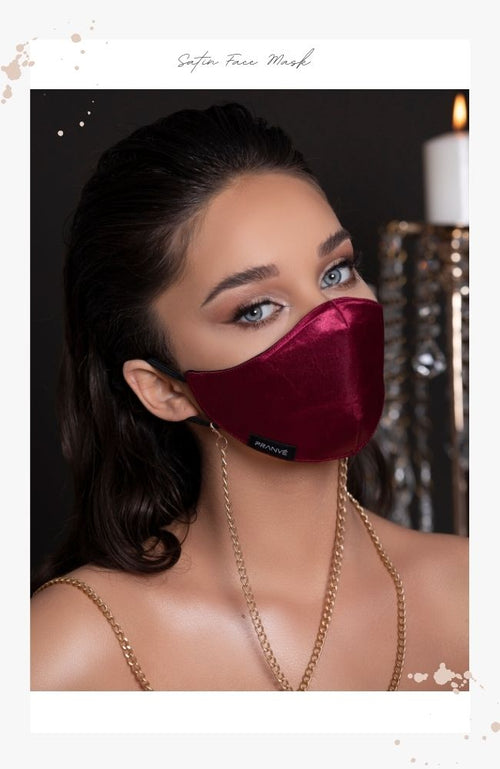 couture red satin face mask for women