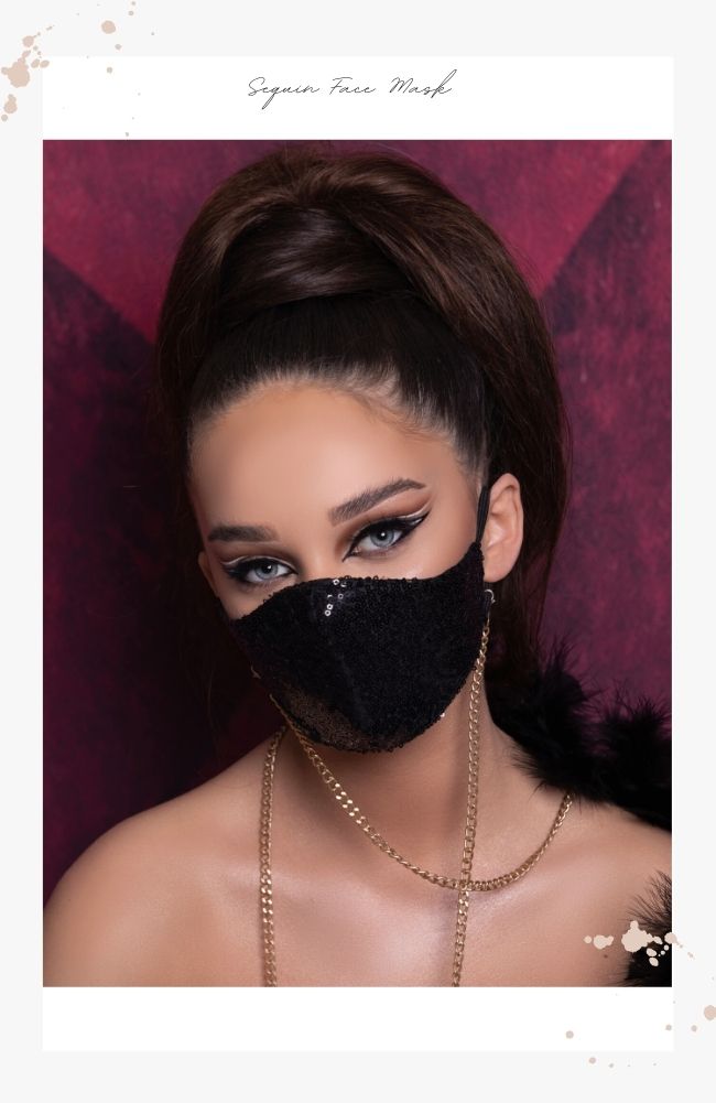 shiny black sequin face mask for women